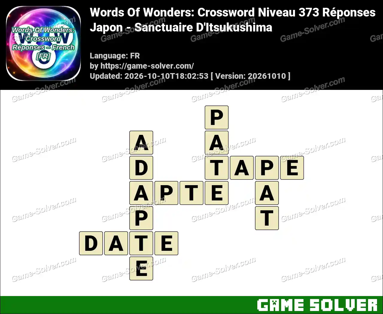 Words Of Wonders: Crossword Niveau 373 Réponses – Japon – Sanctuaire D’Itsukushima